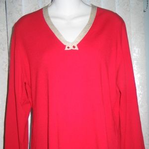 MARINA RINALDI V-neck red sweater top sz L/XL